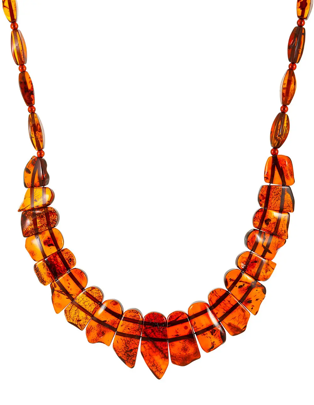 картинка Эффектное плоское колье «Пластинки дикие» из тёмно-вишнёвого янтаря в онлайн магазине