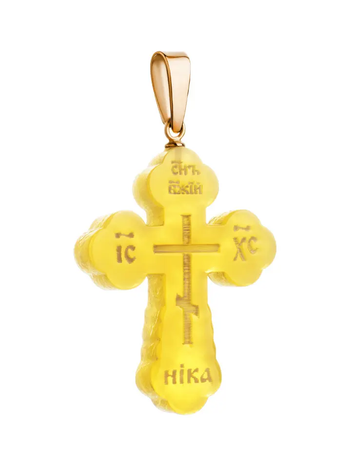 картинка Резной крест из цельного медового янтаря с золотом 585 пробы в онлайн магазине
