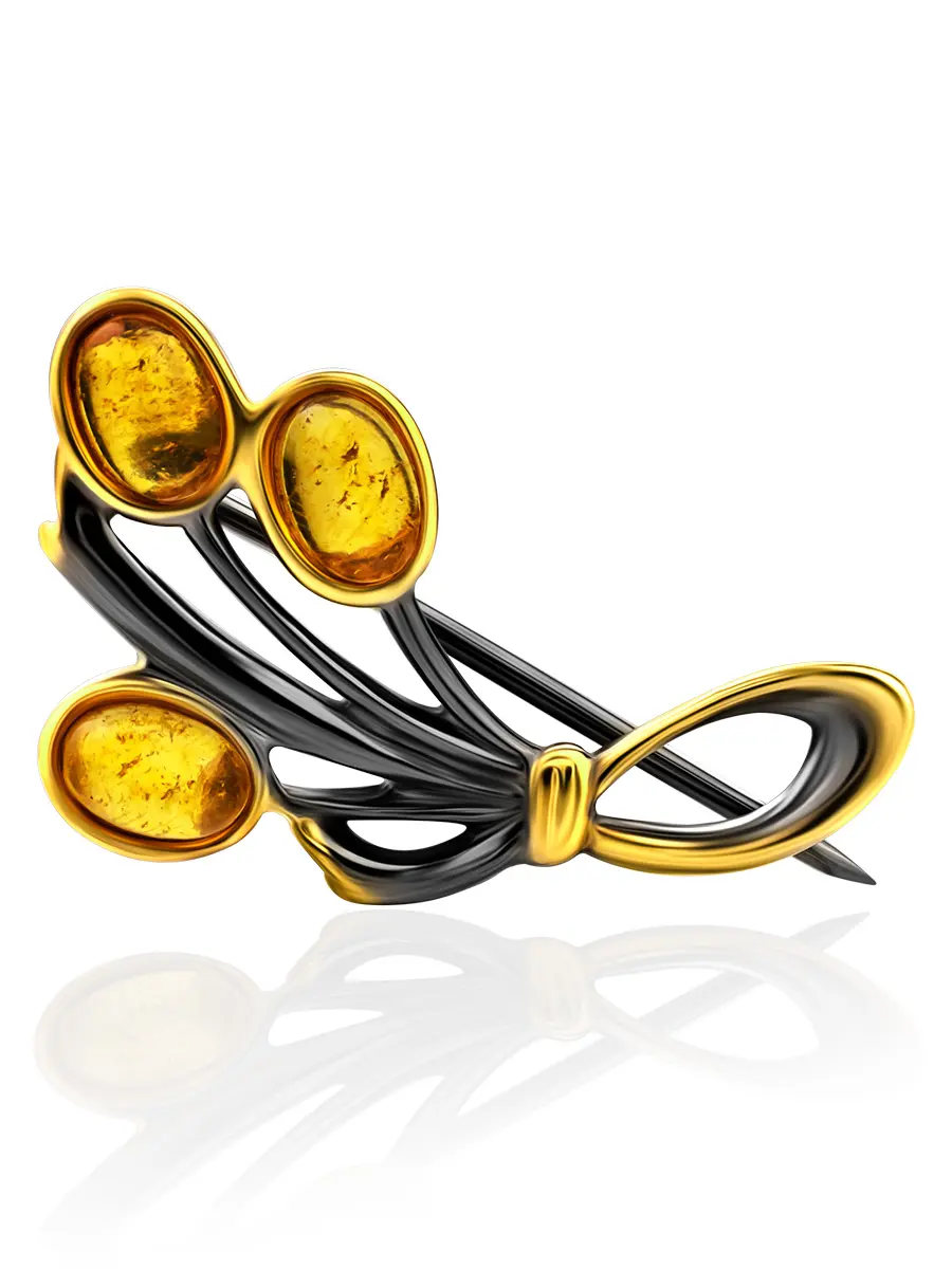 картинка Лёгкая изящная брошь из золотистого янтаря «Триумф» в онлайн магазине