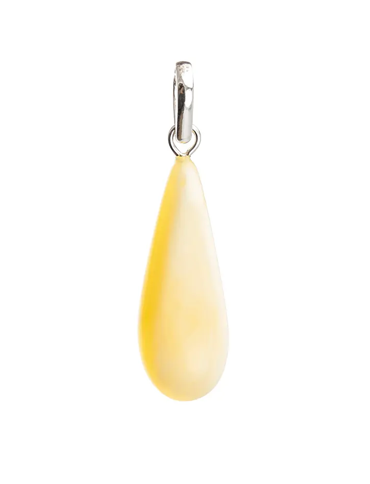 картинка Небольшая удлиненная подвеска «Капля двухцветная» из натурального янтаря молочно-медового цвета в онлайн магазине