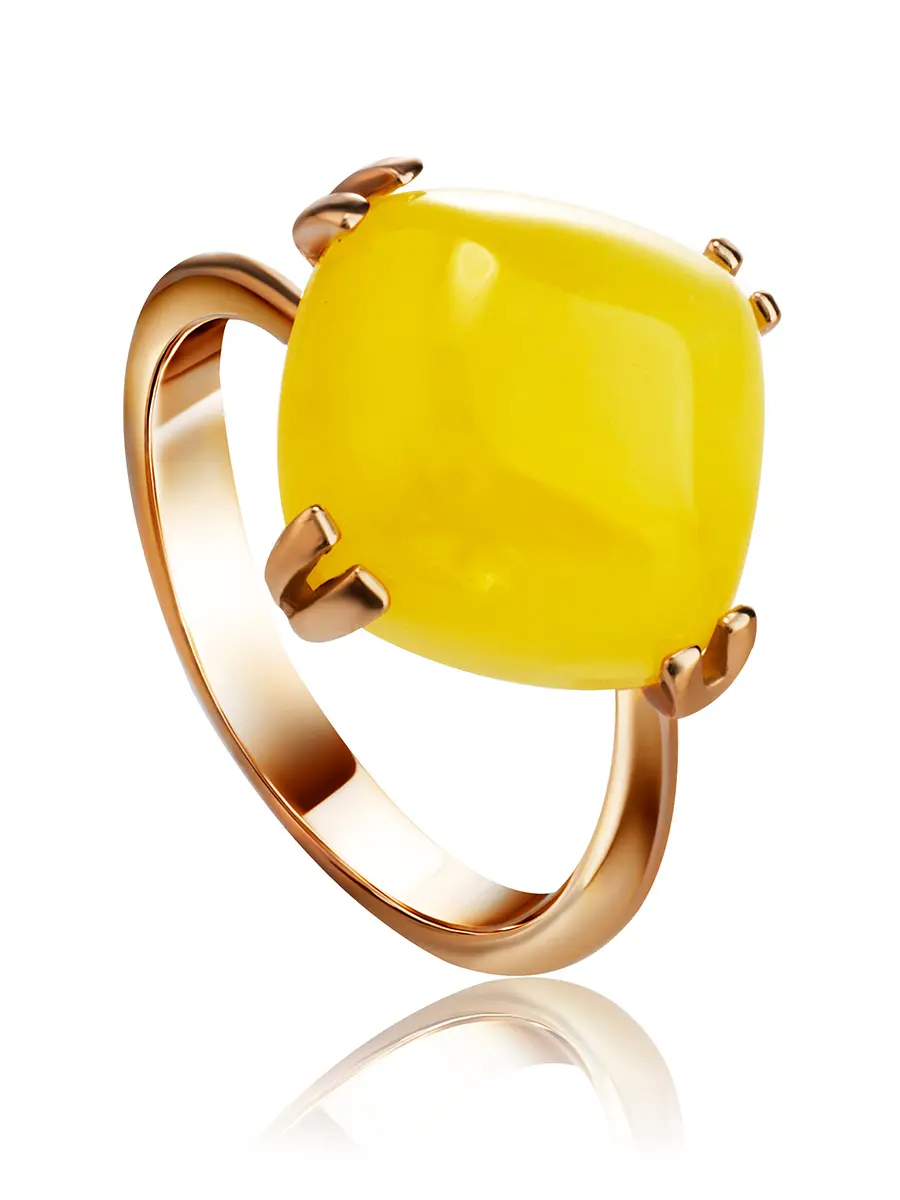 картинка Красивое кольцо из позолоченного серебра с натуральным медовым янтарём «Византия» в онлайн магазине