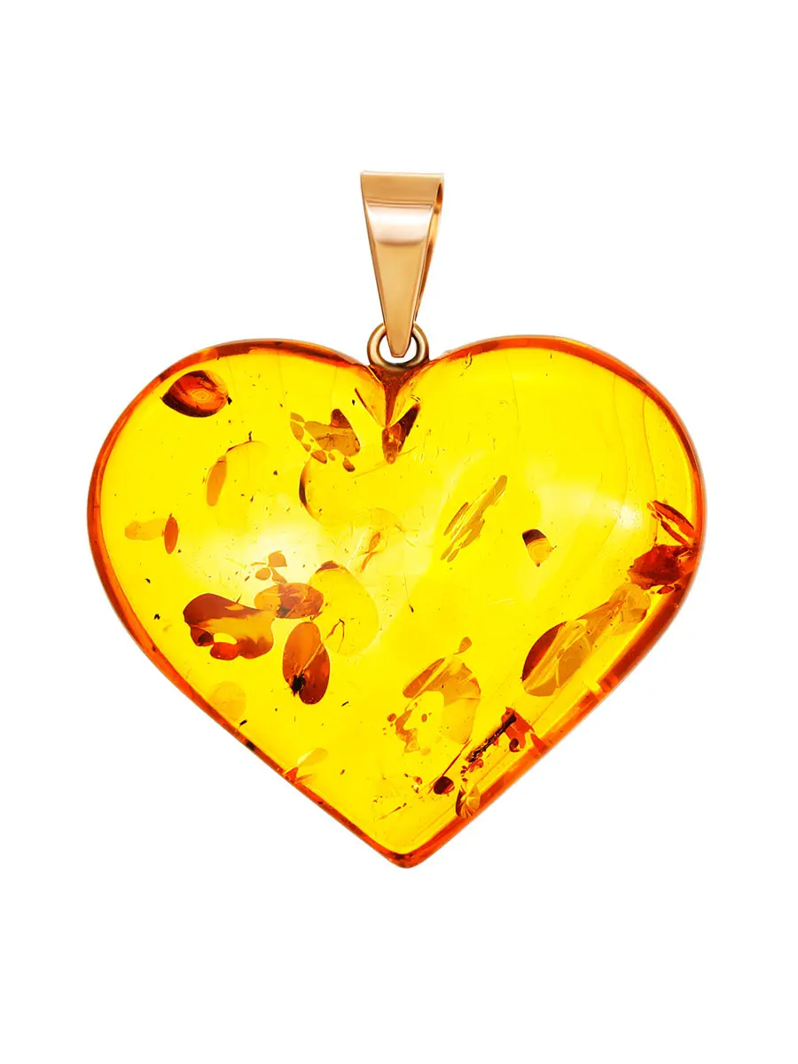 картинка Эффектный кулон-сердце из натурального искрящегося янтаря коньячного цвета в онлайн магазине