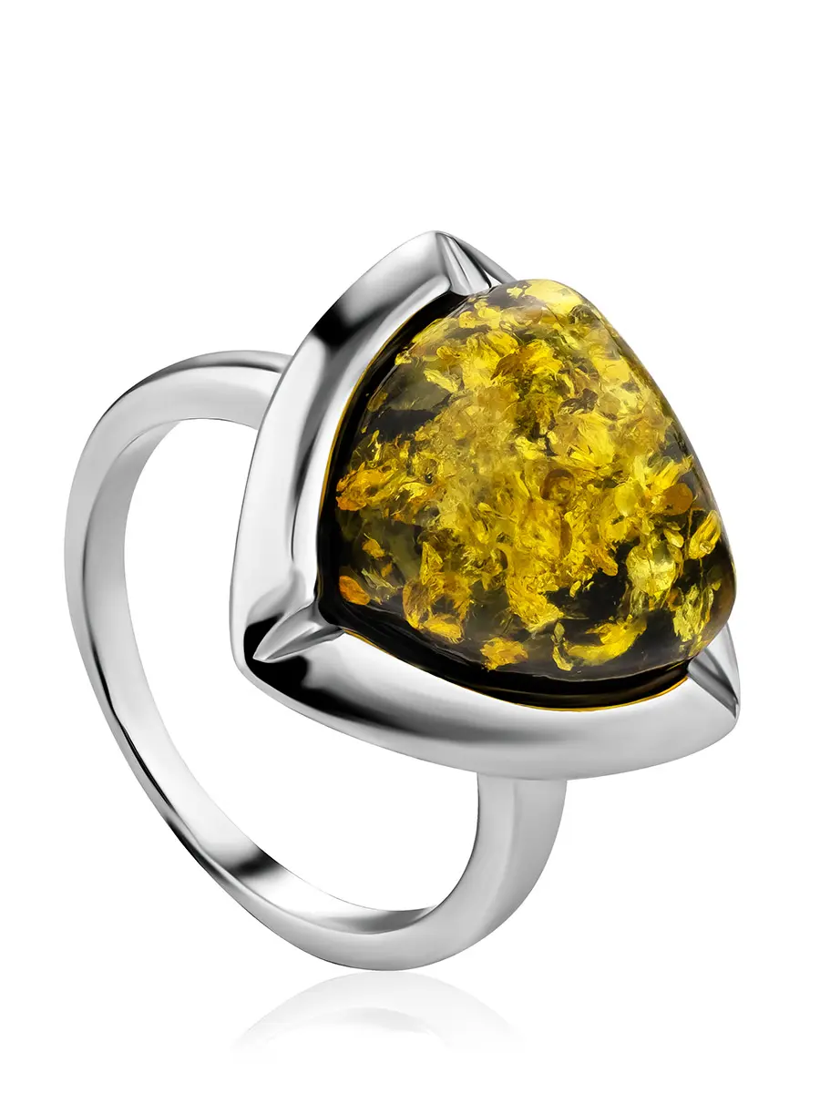 картинка Серебряное кольцо со вставкой из натурального янтаря зелёного цвета «Мистраль» в онлайн магазине