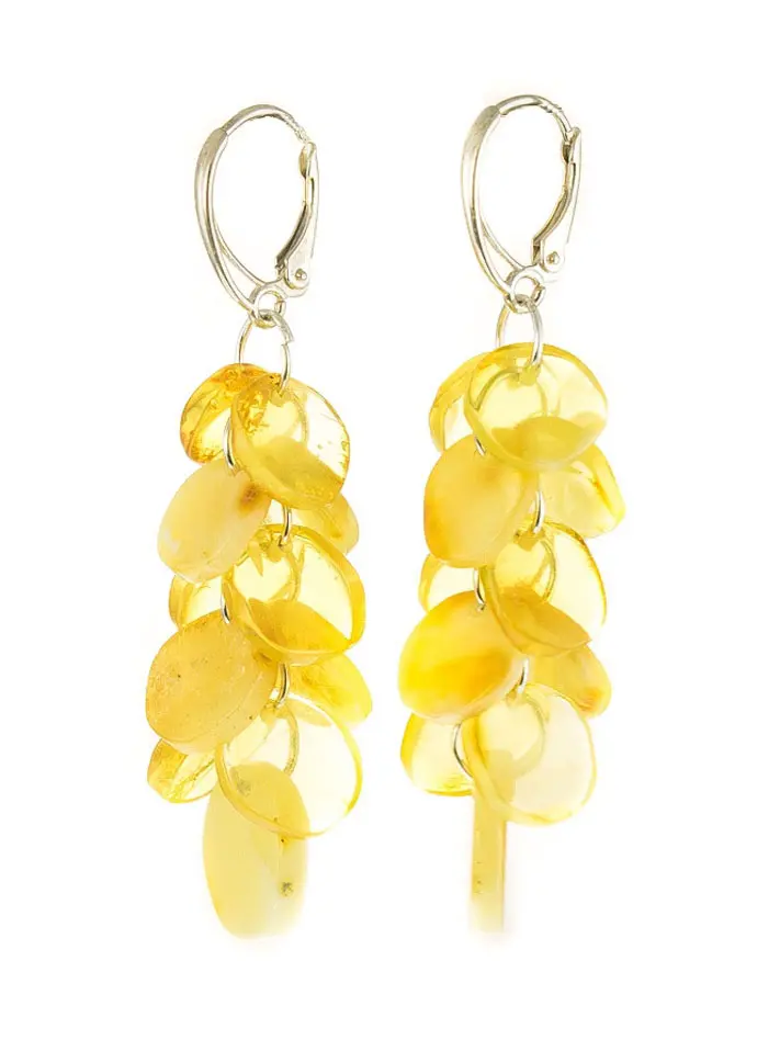 картинка Изящные серьги из лимонного и молочного янтаря «Золотое конфетти» в онлайн магазине