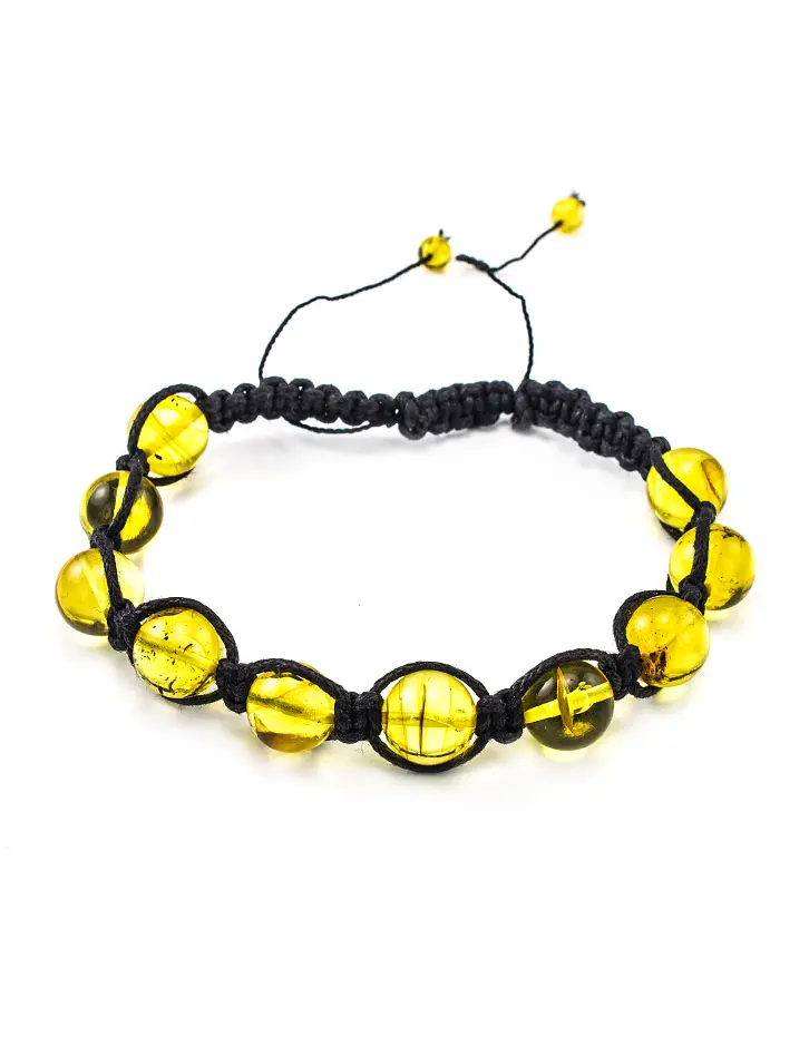 картинка Плетёный браслет с цельными янтарными бусинами «Шамбала» в онлайн магазине