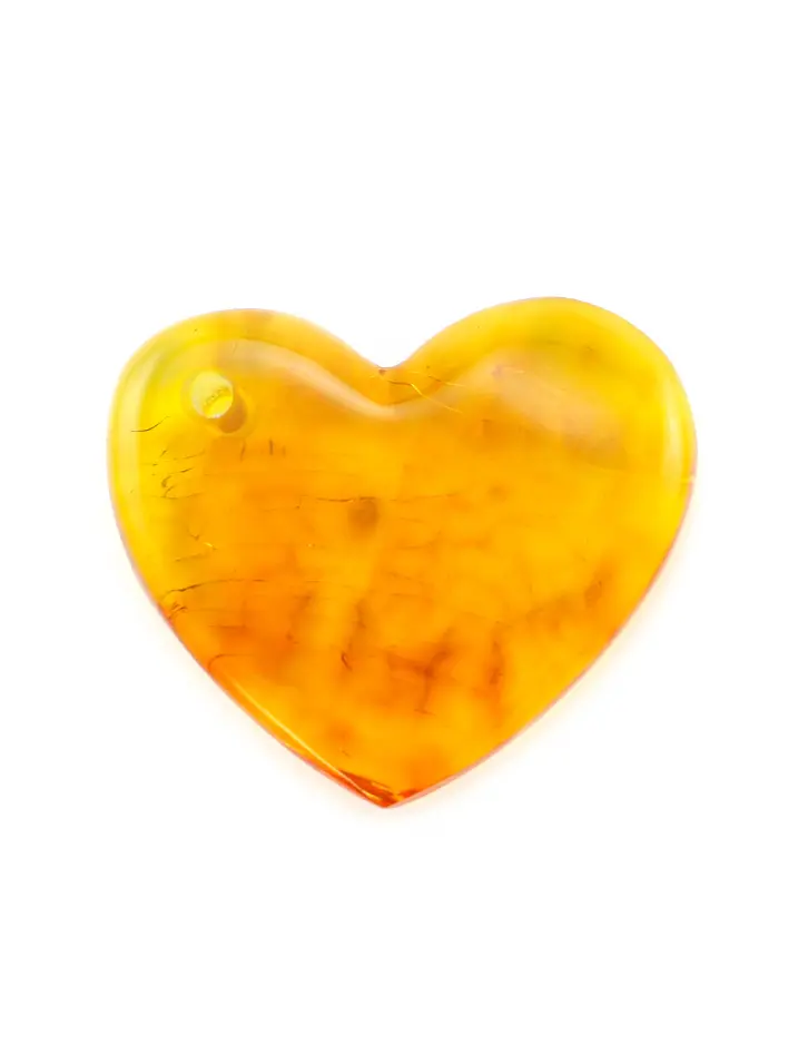 картинка Нарядная подвеска из натурального прозрачного янтаря яркого коньячного цвета в форме сердечка в онлайн магазине