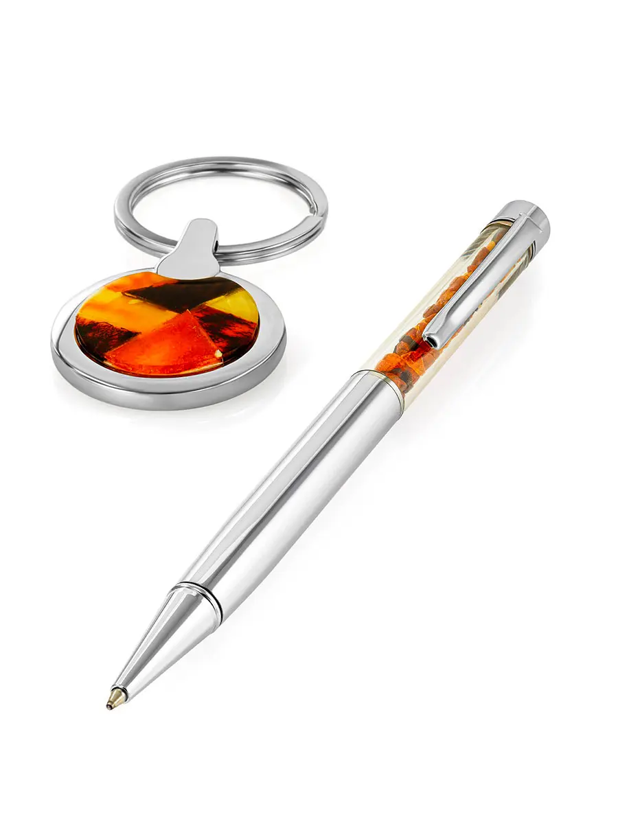 картинка Подарочный набор с круглым брелоком и ручкой с россыпью янтаря в онлайн магазине