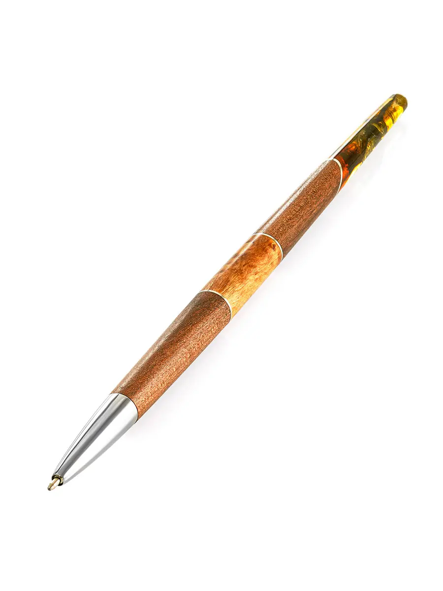 картинка Эксклюзивная ручка из дерева и натурального балтийского янтаря «Олливандер» в деревянном футляре в онлайн магазине