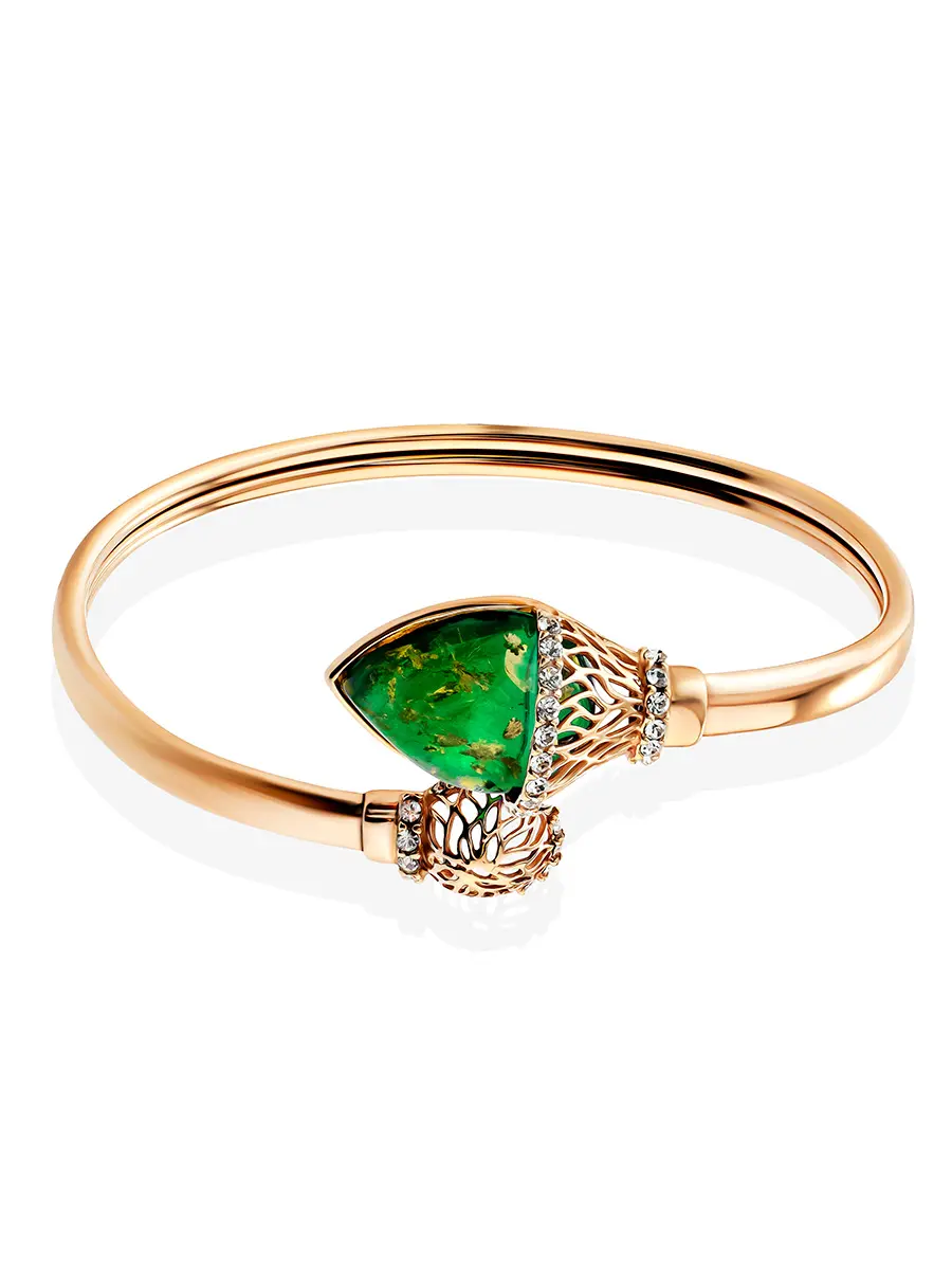 картинка Позолоченный браслет-змейка, украшенный янтарём и фианитами «Анбарин» в онлайн магазине