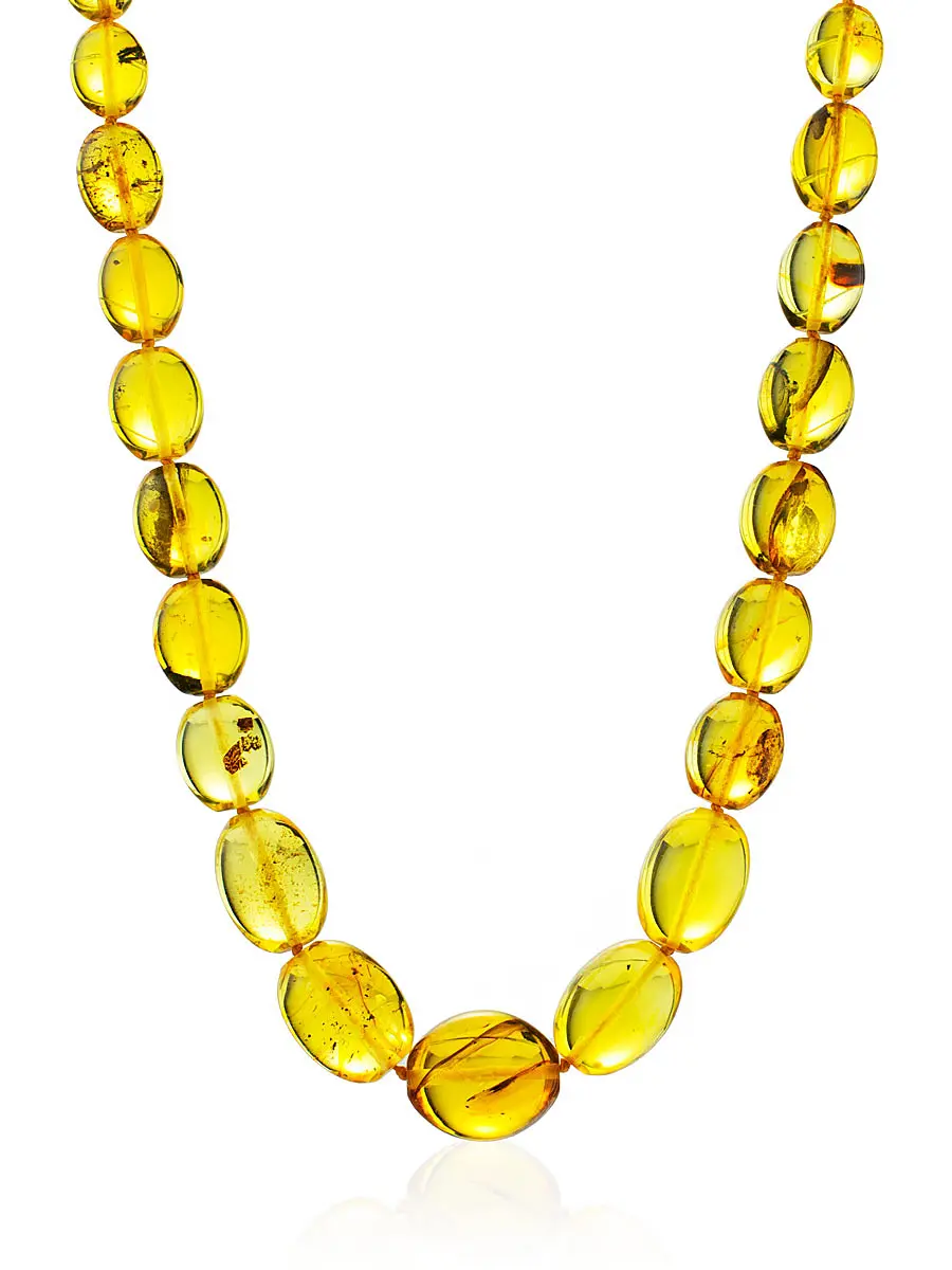 картинка Сияющие янтарные бусы из цельного янтаря «Оливка лимонная» в онлайн магазине