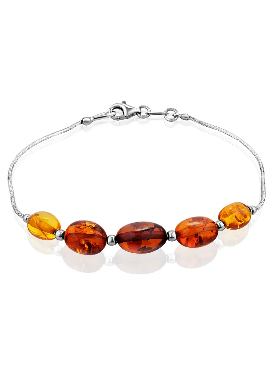 картинка Нежный браслет с янтарём разных оттенков «Оливка» в онлайн магазине