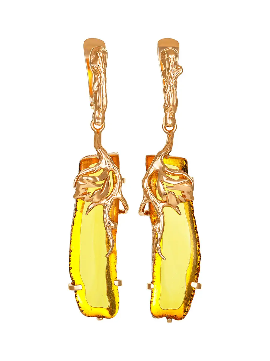 картинка Красивые серьги из натурального лимонного янтаря в позолоте «Версаль» в онлайн магазине