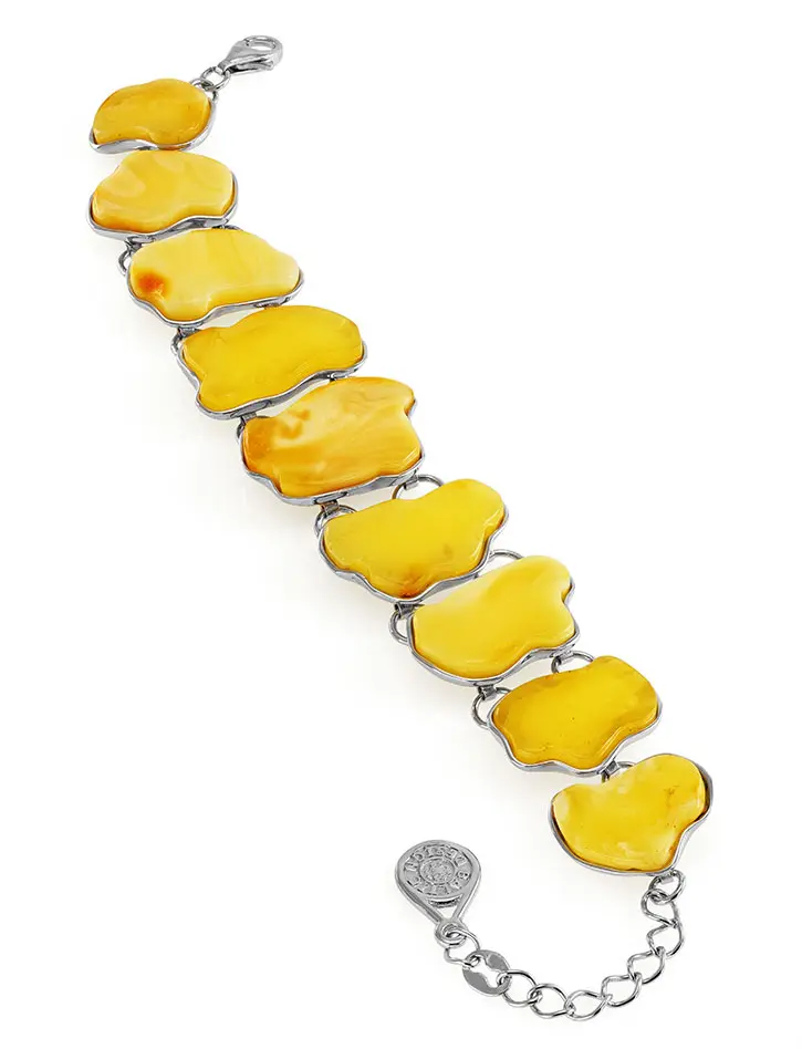 картинка Необычный браслет из серебра и янтаря медового цвета «Тринидад» в онлайн магазине