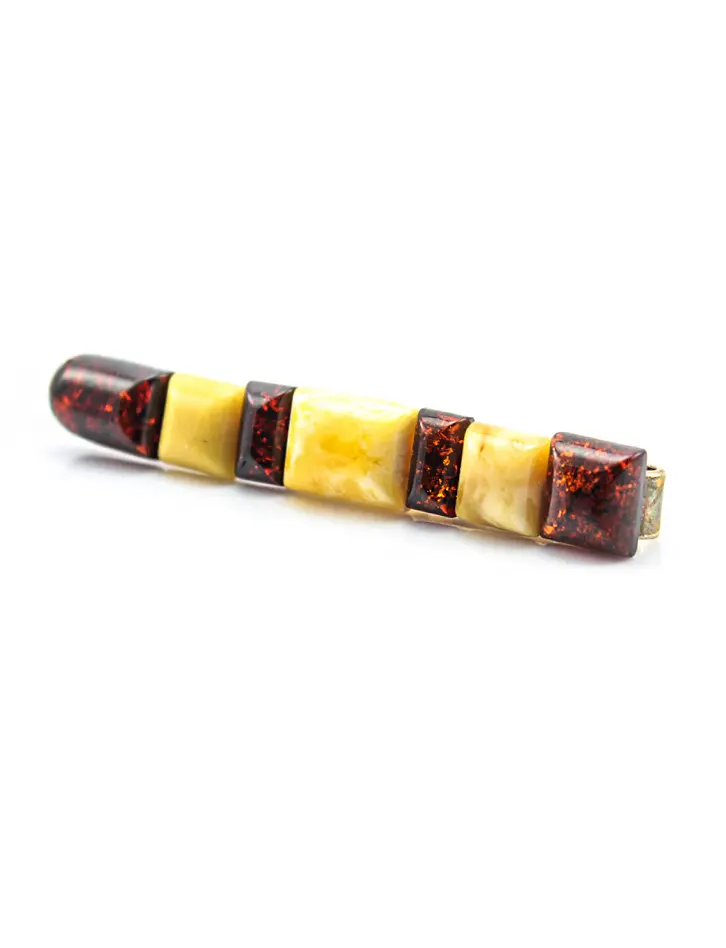 картинка Зажим для галстука с натуральным янтарем двух цветов в онлайн магазине
