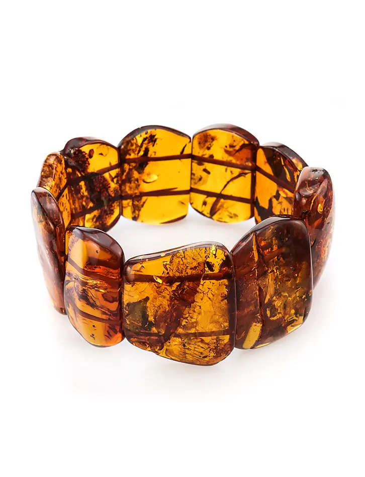 картинка Эффектный переливающийся браслет из натурального балтийского янтаря коньячного цвета в онлайн магазине