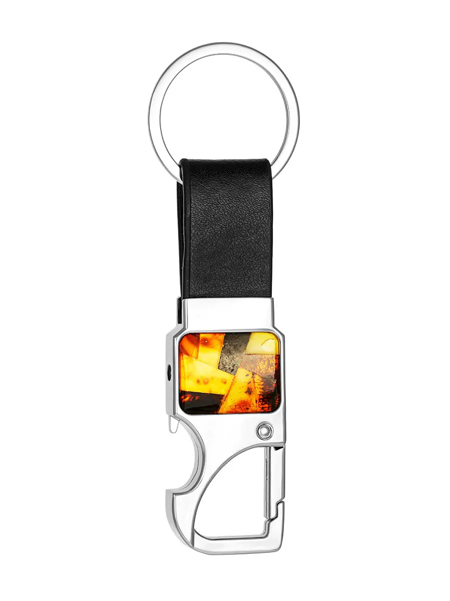 картинка Брелок с карабином, украшенный пестрой янтарной мозаикой в онлайн магазине