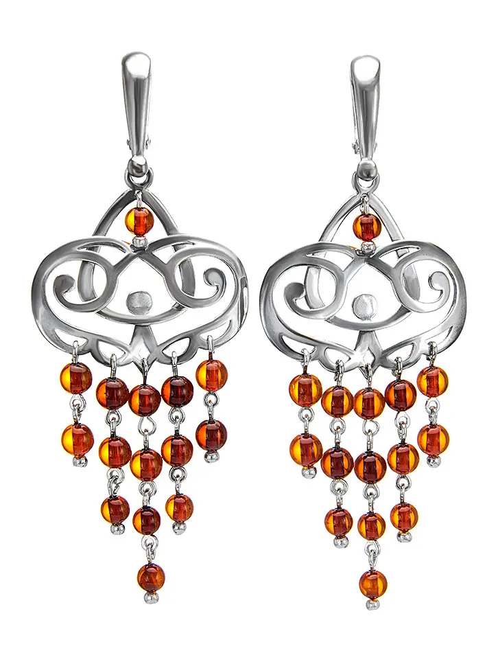 картинка Роскошные серьги из серебра и натурального янтаря вишнёвого цвета «Кармелита» в онлайн магазине