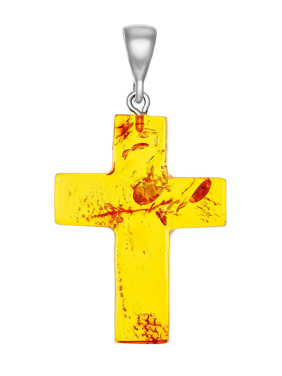 картинка Подвеска-крестик из натурального балтийского янтаря золотистого цвета в онлайн магазине