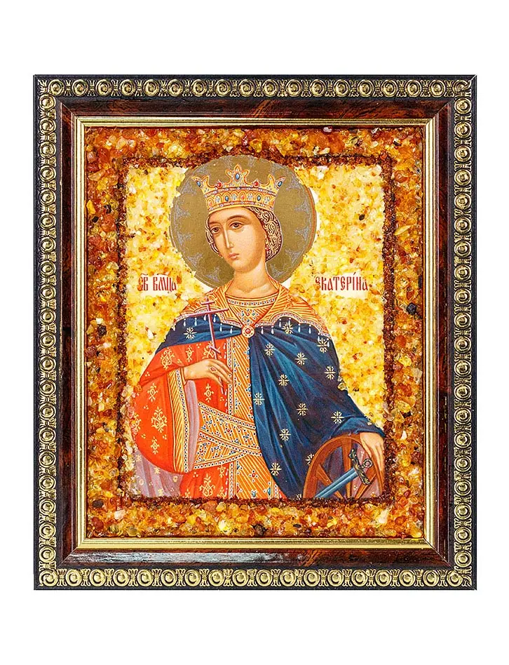 картинка «Святая великомученица Екатерина». Икона, украшенная натуральным янтарём в онлайн магазине