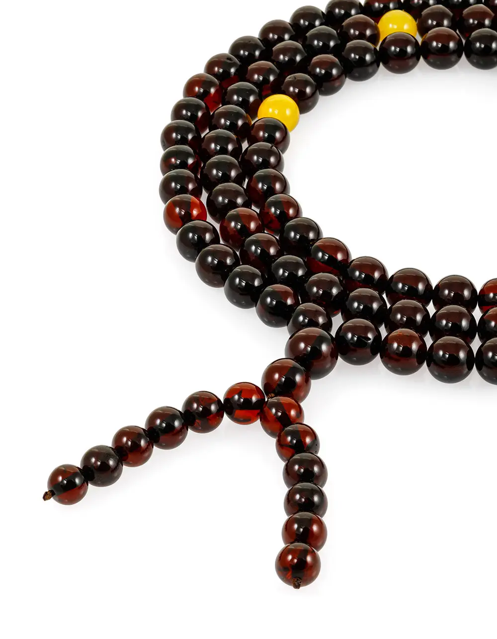 картинка Чётки из янтаря редкого вишнёвого оттенка с дополнительными бусинами солнечного медового цвета в онлайн магазине