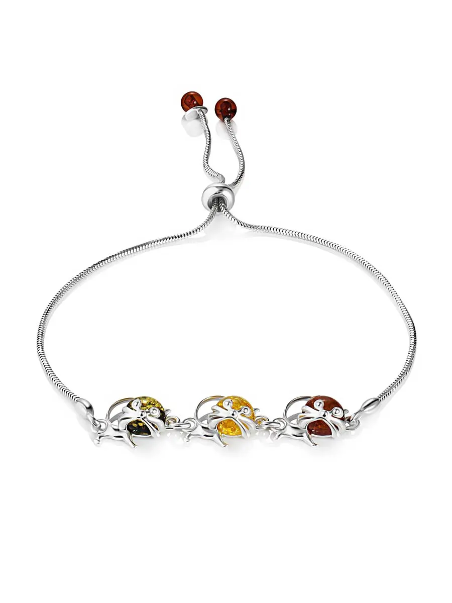 картинка Очаровательный браслет «Чешир» с натуральным янтарём разных оттенков в онлайн магазине