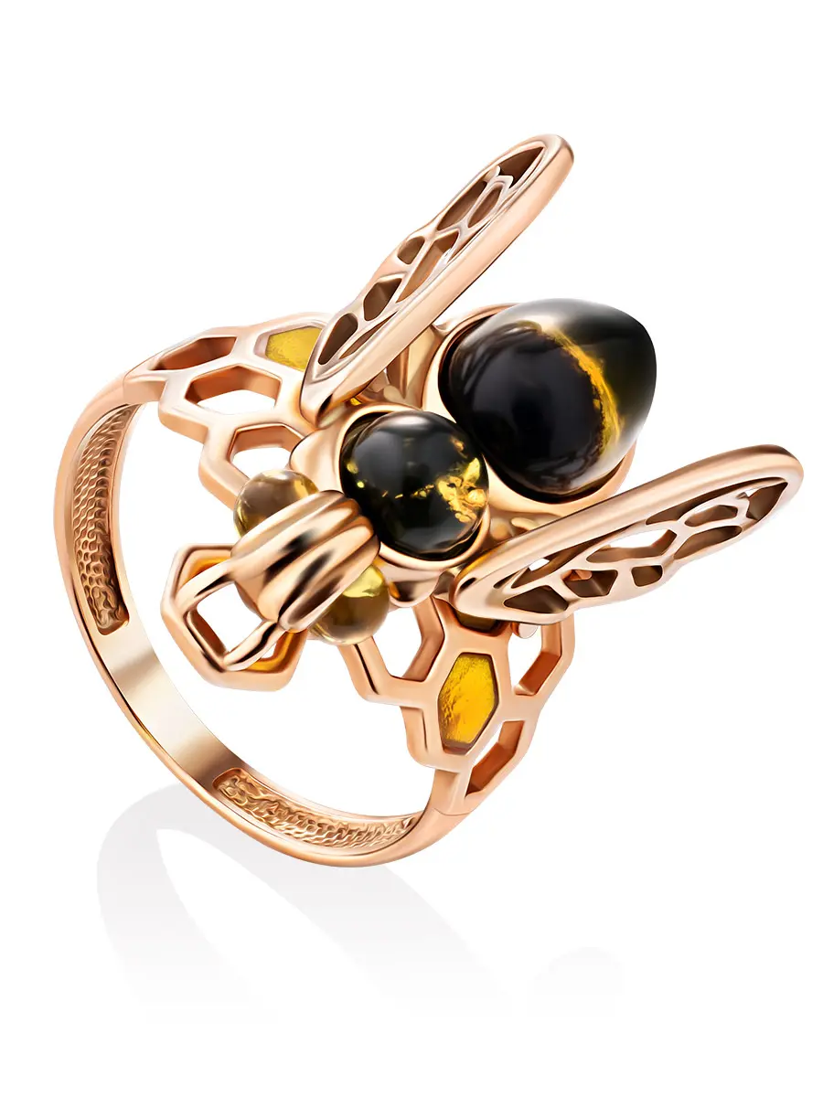 картинка Оригинальное кольцо из натурального янтаря «Винни Пух» в онлайн магазине