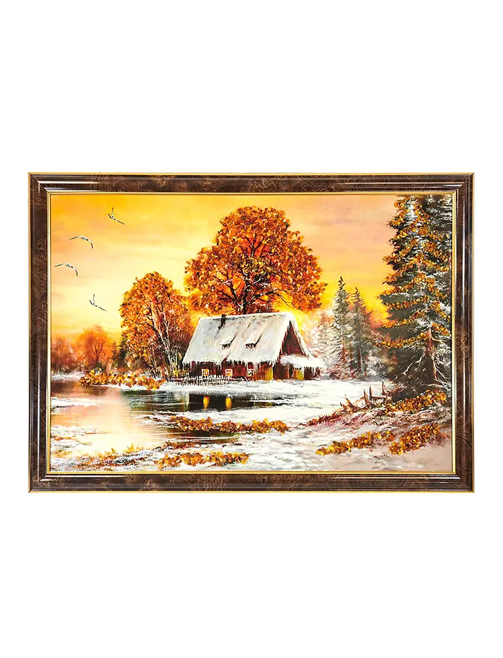 картинка Горизонтальный пейзаж с натуральным балтийским янтарём «Зима» в онлайн магазине