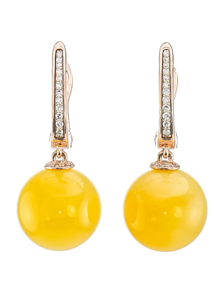 картинка Восхитительные серьги из золота с натуральным янтарём и бриллиантами «Юпитер» в онлайн магазине