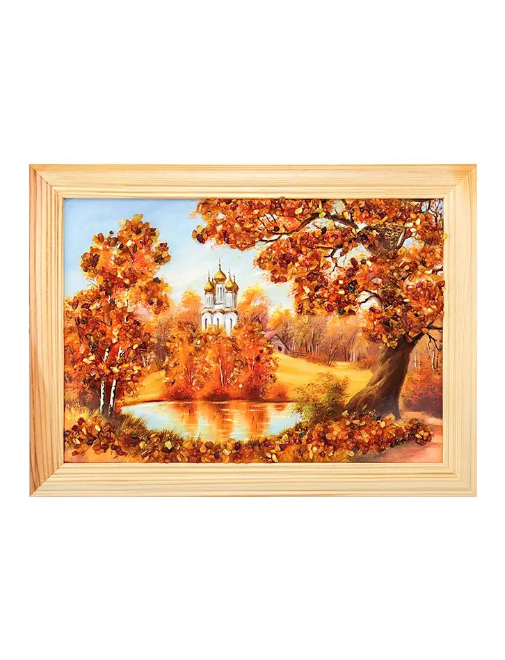 картинка Тёплый осенний пейзаж с натуральным балтийским янтарём «Монастырская осень» в онлайн магазине