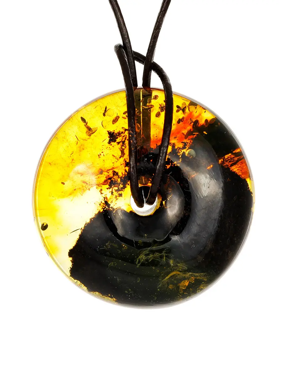 картинка Подвеска из цельного янтаря с природной текстурой в форме колечка «Донат» в онлайн магазине