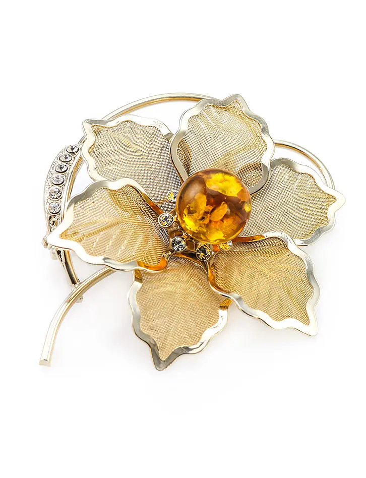 картинка Брошь Beoluna, украшенная натуральным искрящимся янтарём лимонного цвета и кристаллами в онлайн магазине