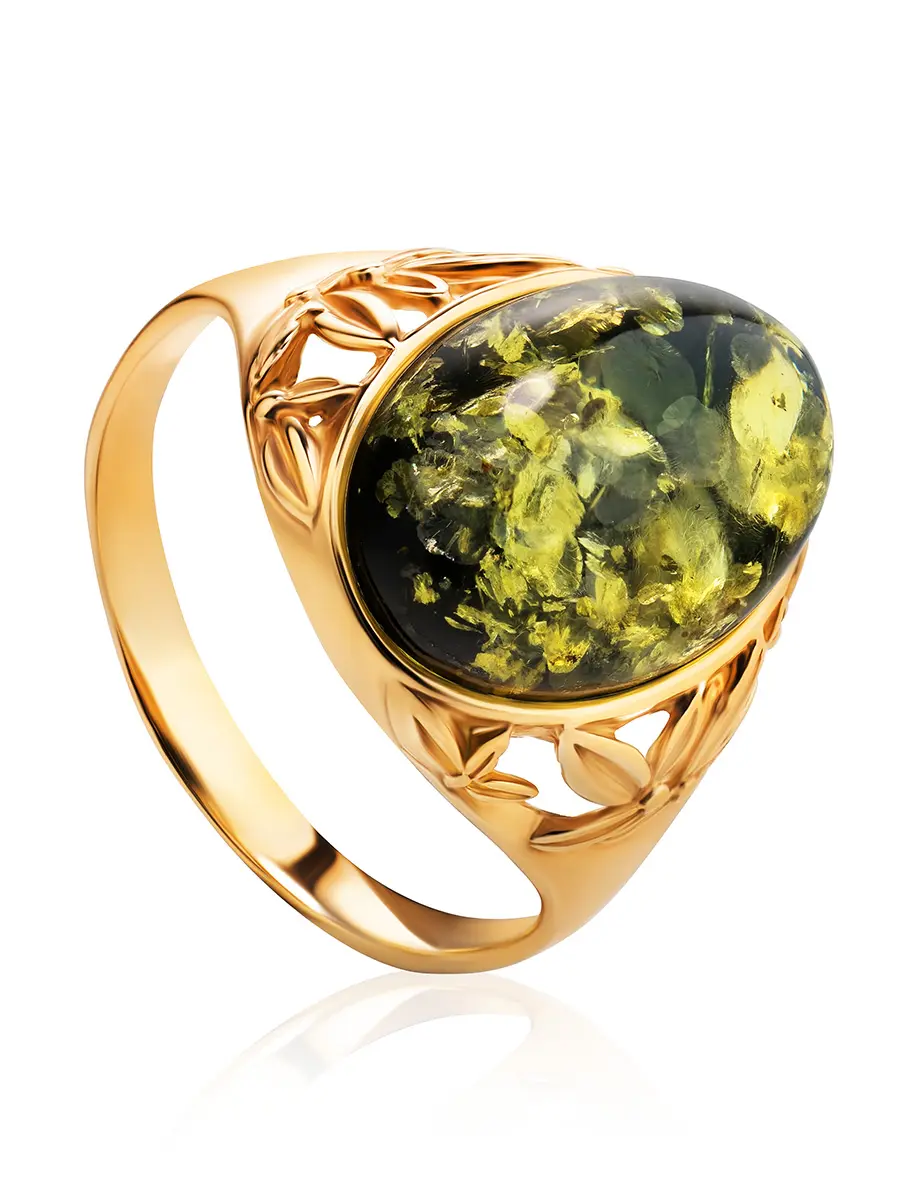 картинка Кольцо из золота 585 пробы со вставкой из натурального балтийского зелёного янтаря «Кармен» в онлайн магазине