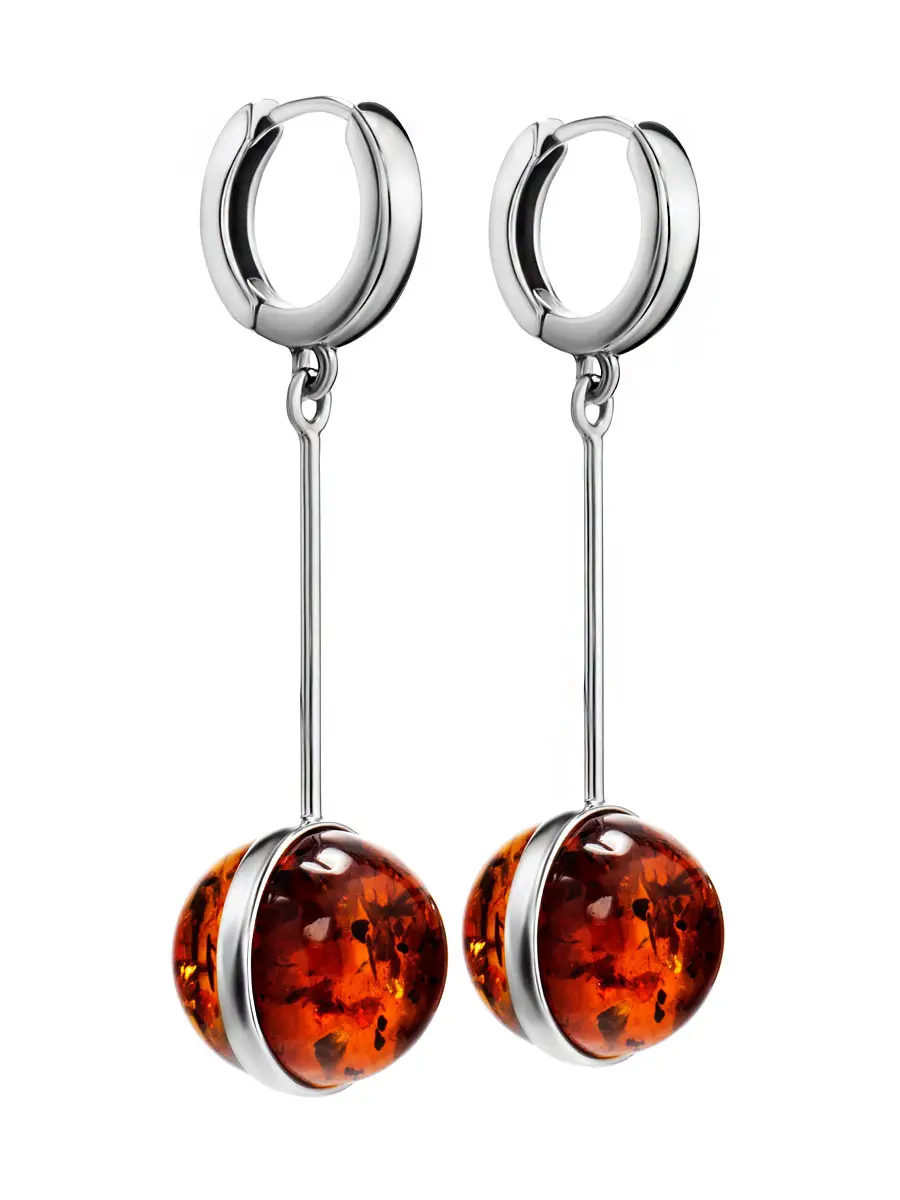 картинка Оригинальные серебряные серьги с коньячным янтарём «Сорбонна» в онлайн магазине