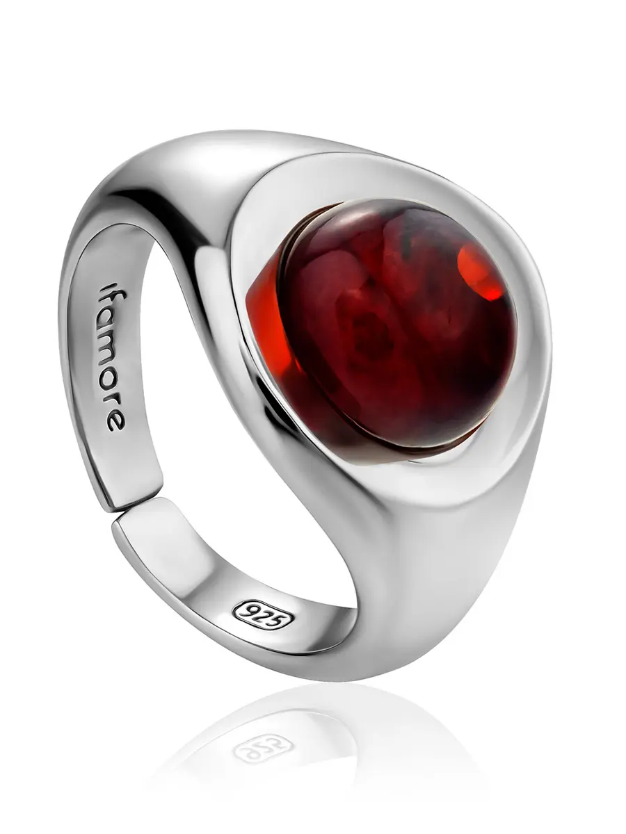 картинка Серебряное кольцо-печатка с вишнёвым янтарём Palazzo от ifamore™ в онлайн магазине