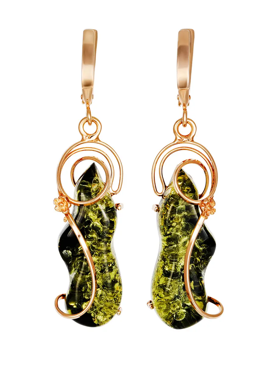 картинка Яркие серьги из серебра и цельного янтаря зелёного цвета «Риальто» в онлайн магазине
