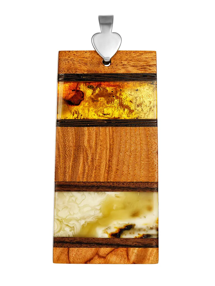 картинка Оригинальная подвеска из натурального балтийского янтаря цвета и дерева «Индонезия» в онлайн магазине
