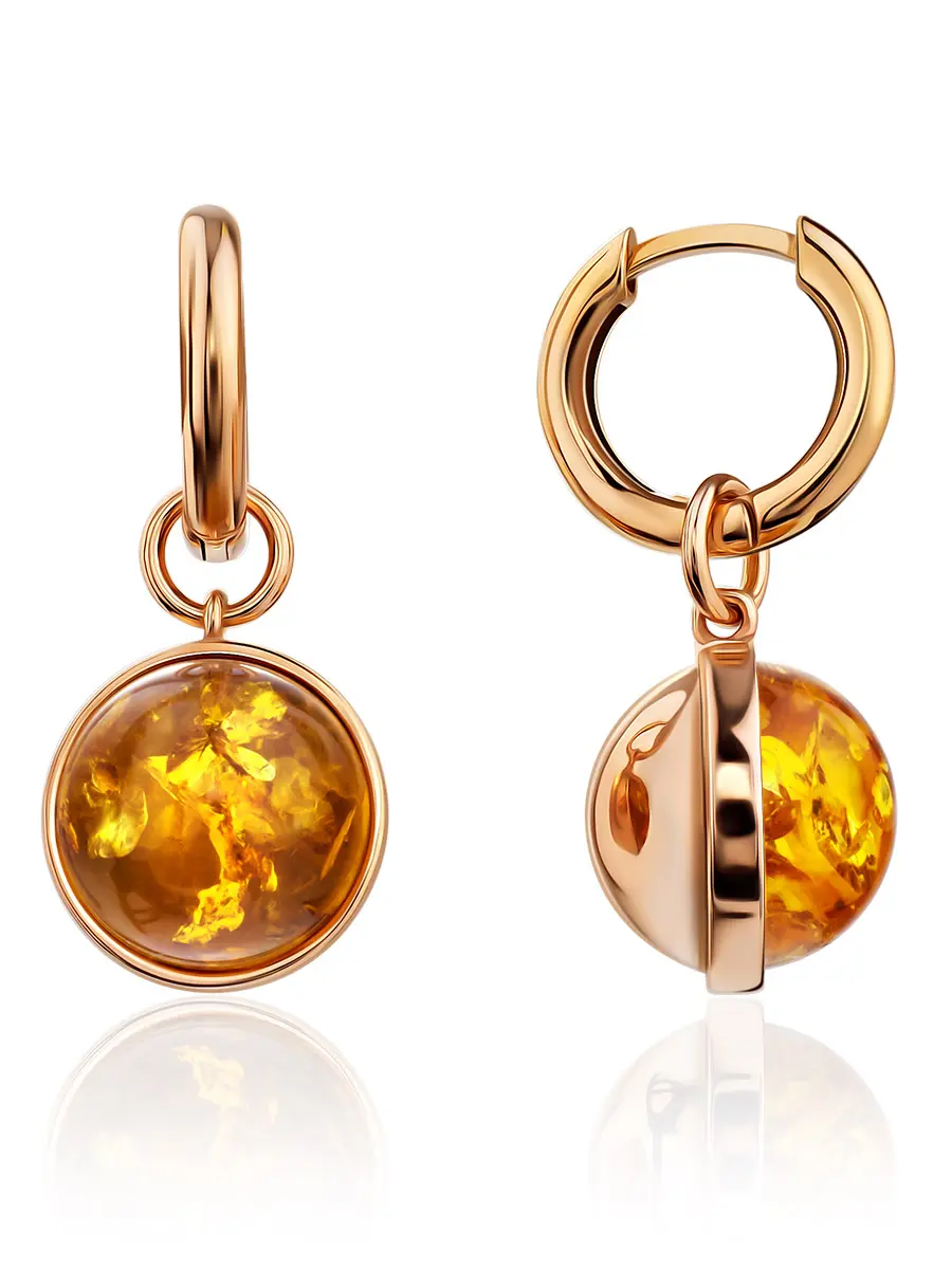 картинка Стильные серьги-трансформеры «Сорбонна» из позолоченного серебра и лимонного янтаря в онлайн магазине