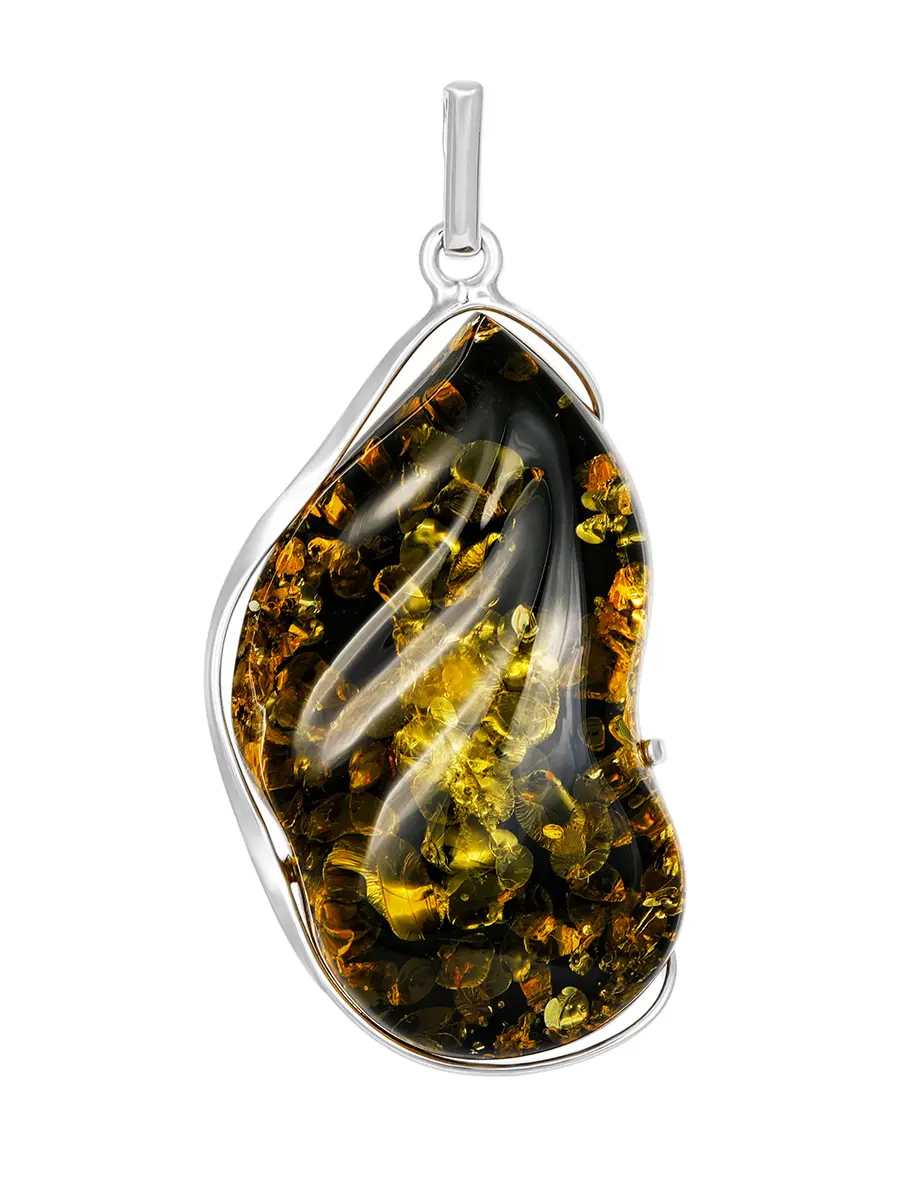 картинка Роскошный кулон из серебра и натурального переливающегося янтаря «Лагуна» в онлайн магазине
