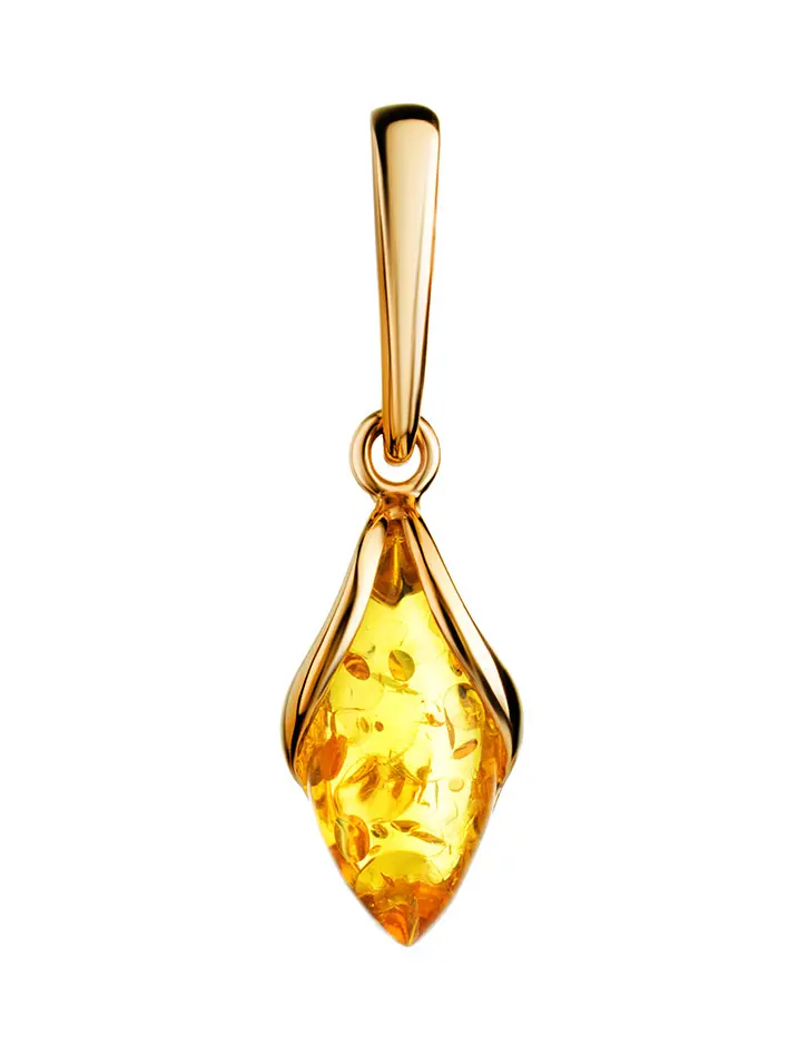 картинка Красивый женственный кулон из золота и натурального лимонного янтаря «Подснежник» в онлайн магазине