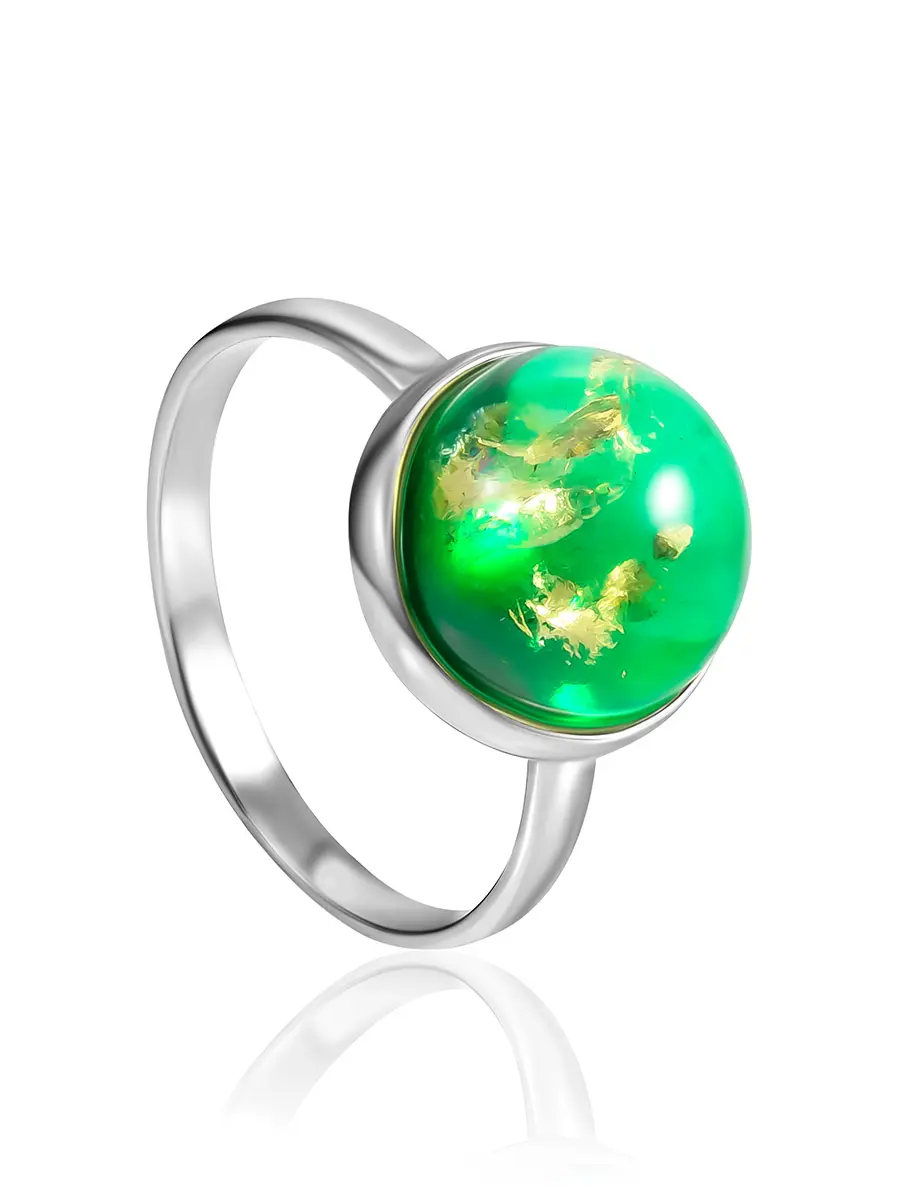 картинка Стильное кольцо «Сорбонна» из зелёного янтаря с искрами в онлайн магазине