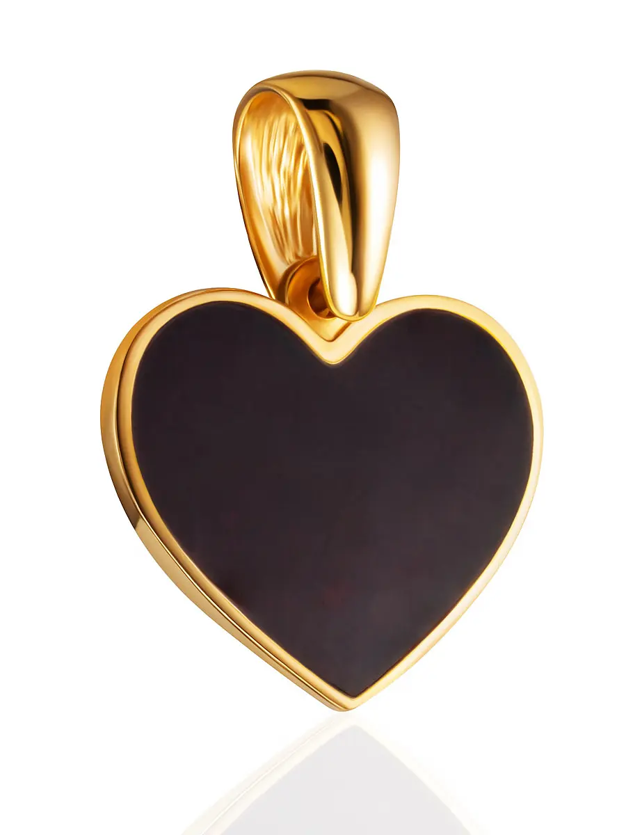картинка Стильный кулон «Монако» в форме сердца с тёмно-вишнёвым янтарём в онлайн магазине