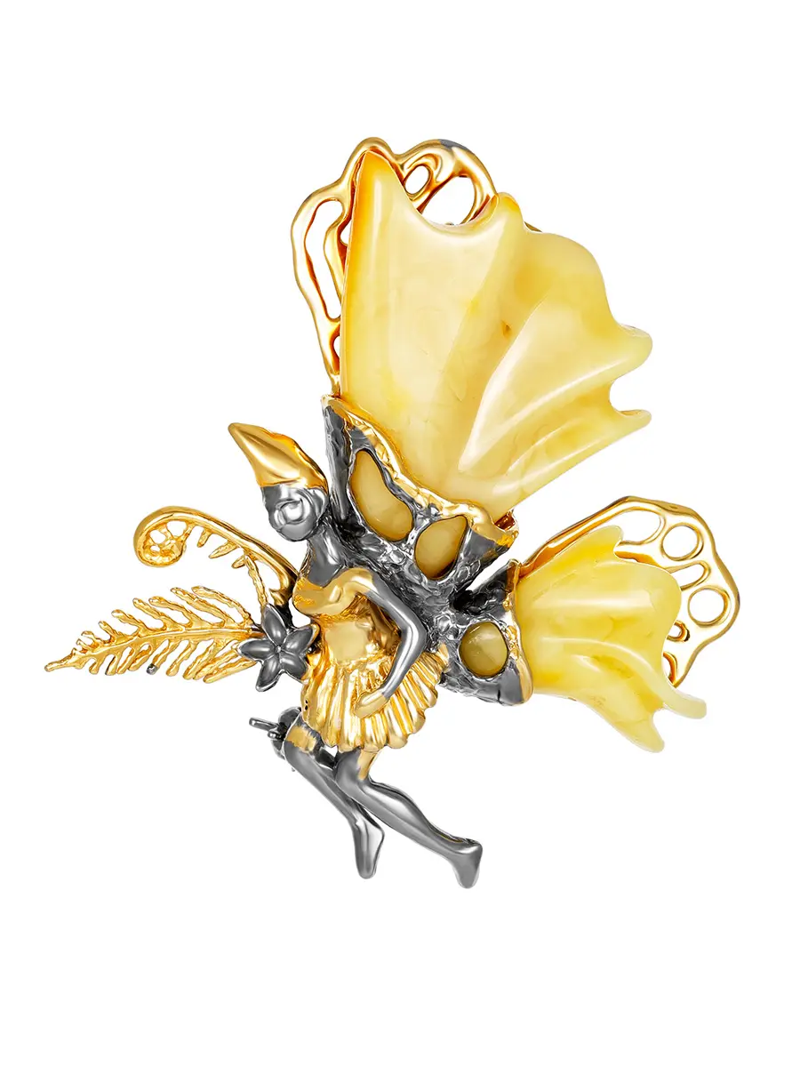 картинка Изысканная брошь из серебра и натурального медового янтаря «Фейри» в онлайн магазине