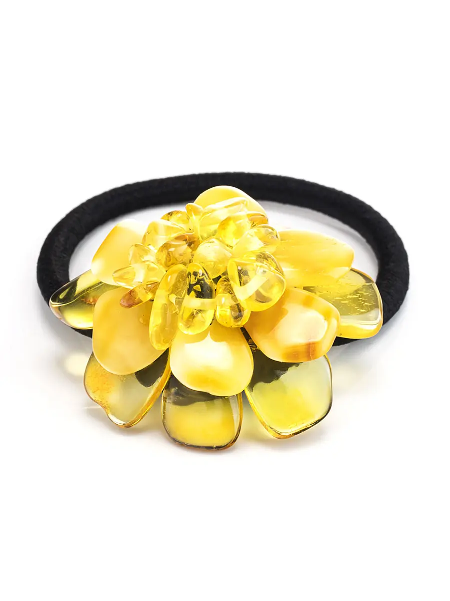 картинка Резинка для волос с декоративным цветком из натурального балтийского янтаря в онлайн магазине
