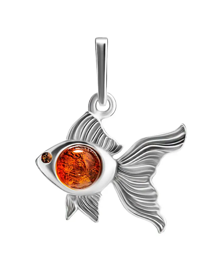 картинка Миниатюрный кулон с натуральным коньячным янтарём «Золотая рыбка» в онлайн магазине
