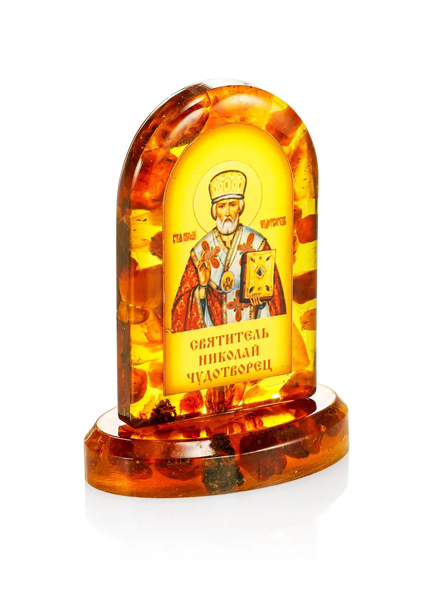картинка Иконка в литой оправе с янтарём «Святитель Николай Чудотворец» в онлайн магазине
