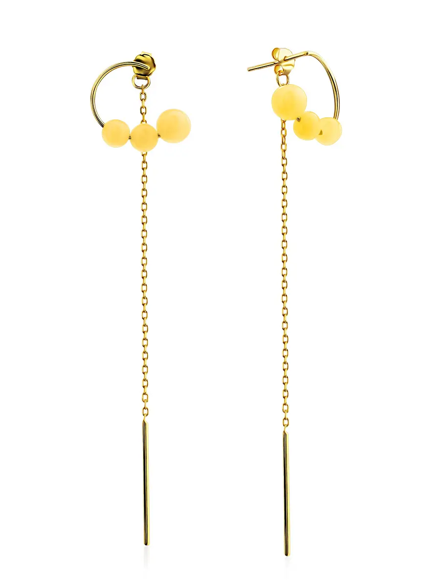 картинка Лёгкие изящные серьги-гвоздики Palazzo от ifamore™ с медовым янтарём в онлайн магазине