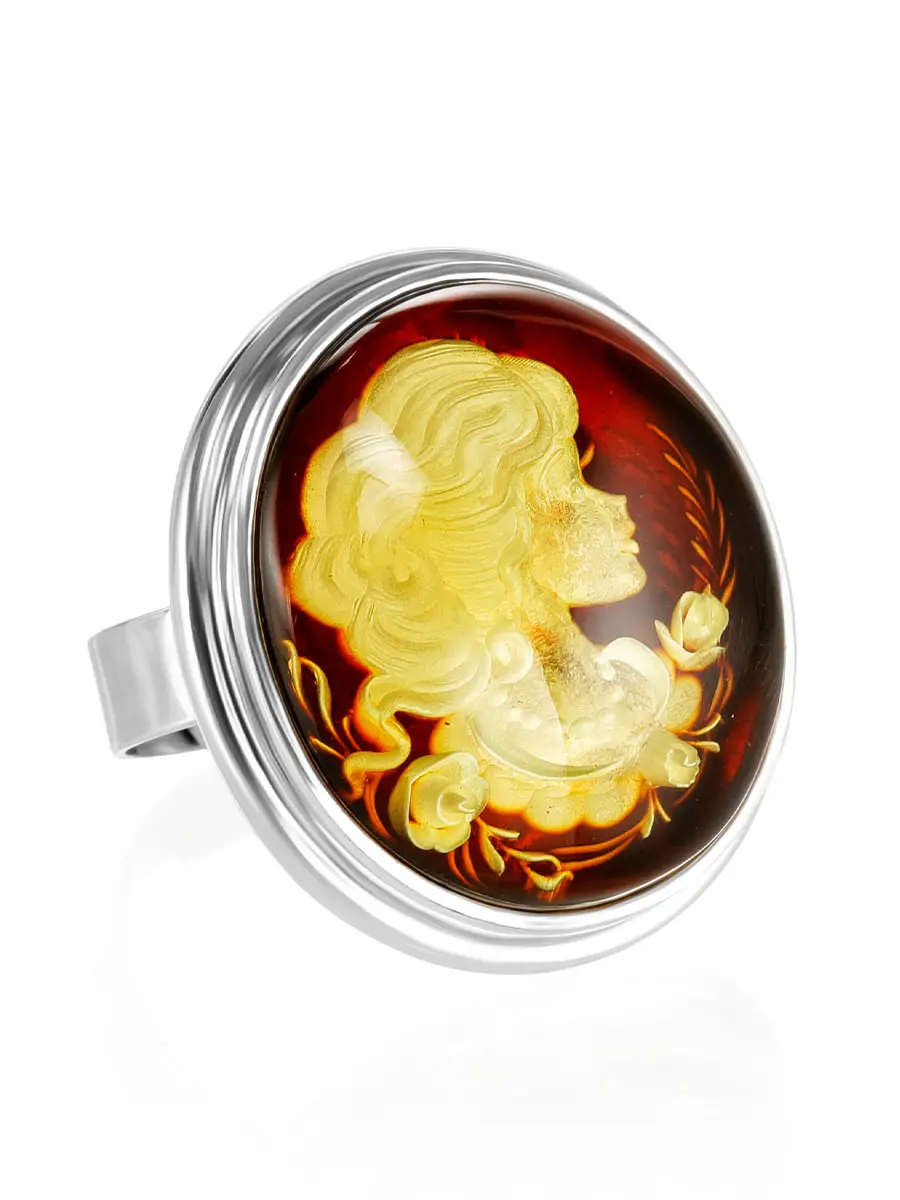 картинка Очаровательное кольцо из серебра и натурального янтаря с изысканной инталией «Элинор» в онлайн магазине