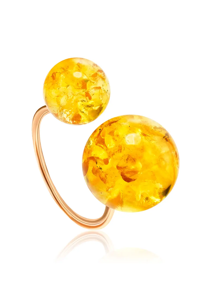 картинка Искрящееся эффектное кольцо с лимонным янтарём «Поцелуй в Париже» в онлайн магазине