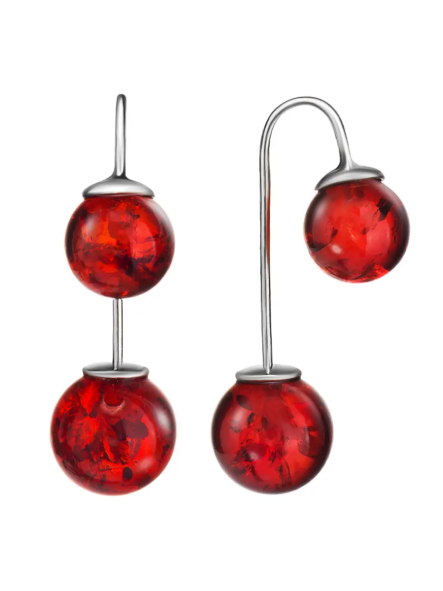картинка Стильные серьги «Пигаль» из серебра и красного янтаря в онлайн магазине
