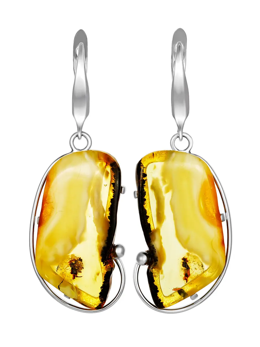 картинка Серьги из натурального живописного янтаря и серебра «Лагуна» в онлайн магазине